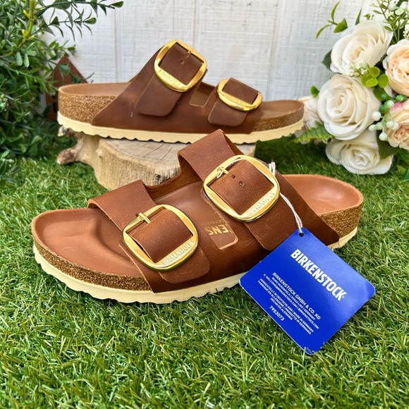BIRKENSTOCK  Arizona big buckle Cognac by free people EU 38 US 7-7.5  NEW - Picture 9 of 16